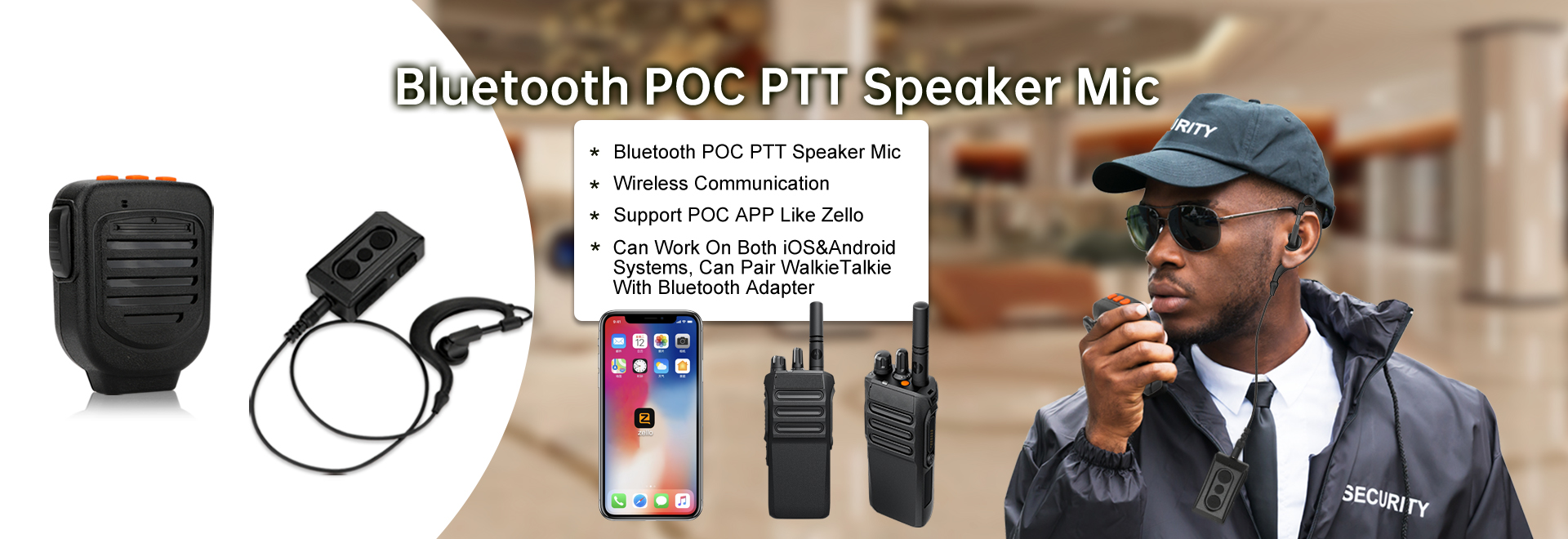 Bluetooth PTT microphone, wireless speaker microphone